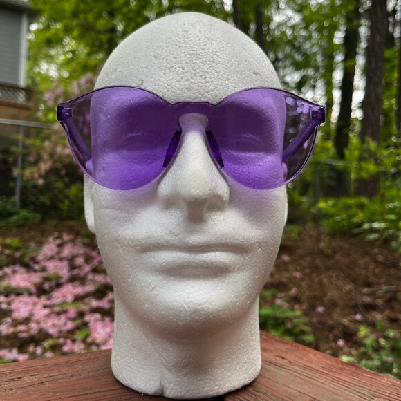Purple Rimless Transparent Clear Lens Sunglasses - Picture 3 of 10